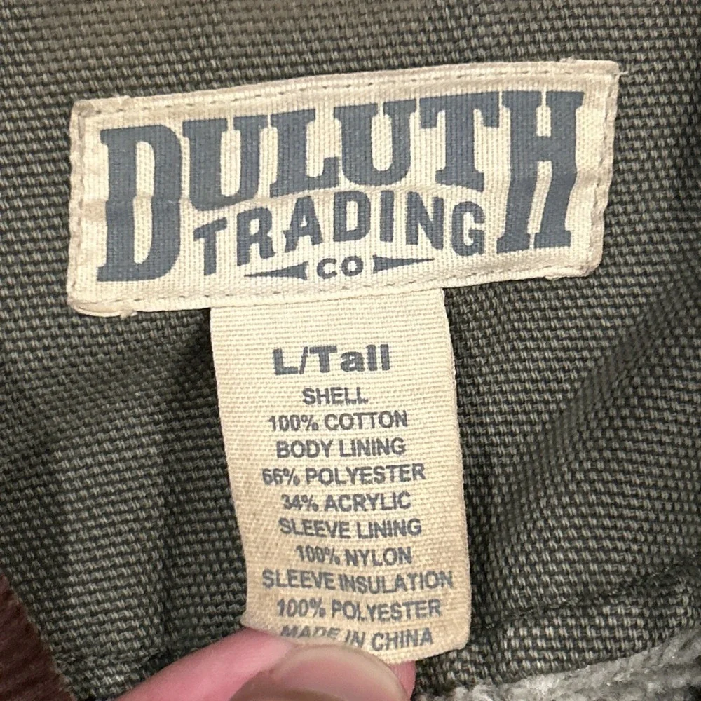 Duluth Trading Co Fire Hose Canvas Jacket Men L Tall Green Sherpa Lined Workwear